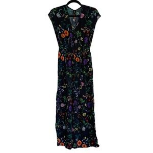 Amour Vert Floral Wide Leg Jumpsuit V-Neck Elastic Waist Short Sleeve Botanical